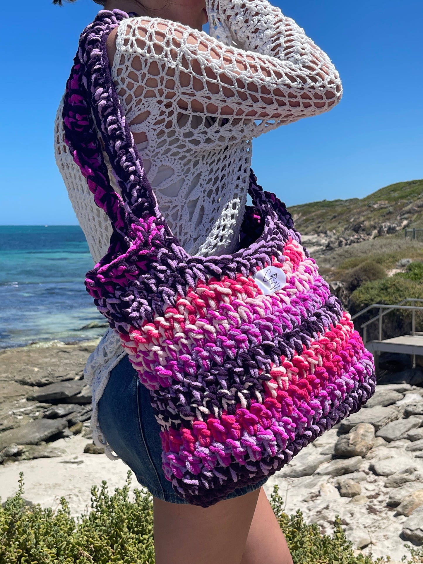 Crochet Beach Bag in Berry