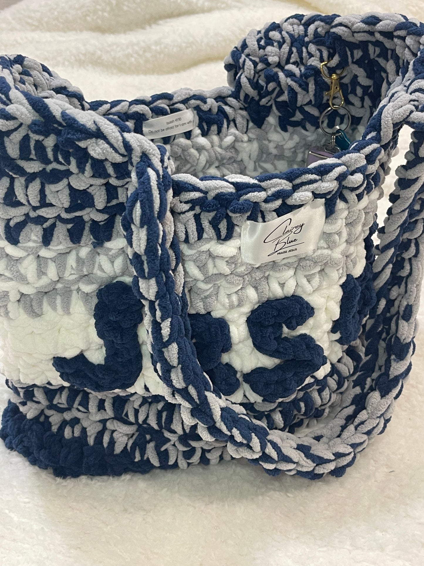 The Jesus Bible Bag Crochet Tote in Navy